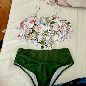 SHEIN high waisted floral bikini with padded top and adjustable straps